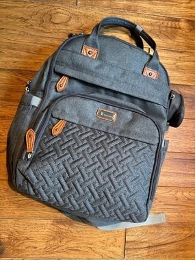 bloom Charcoal Quilted Backpack with Tan Accents